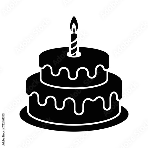 Simple Vector of Birthday Cake and Candle Icon