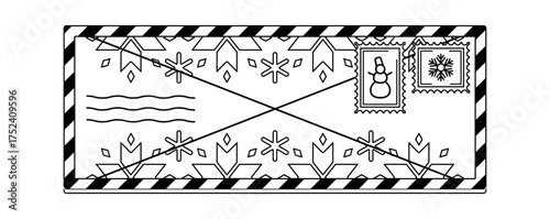 Postal envelop Christmas black-and-white design