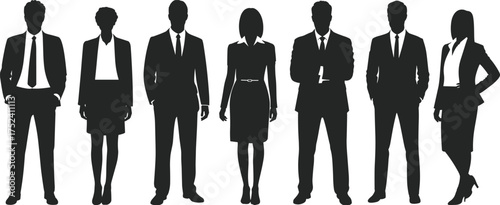 Business people silhouette vector illustration, professional office team standing, corporate group icons for presentation, branding, infographic, HR, teamwork visuals