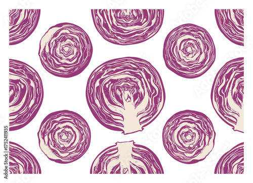 Red Cabbage Cross Section Pattern Vector: Minimalist Seamless Food Design