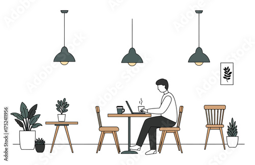 Cozy Minimalist Cafe Workspace Vector