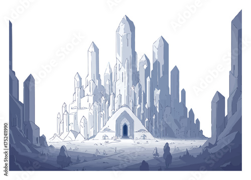Fantastical Crystal Cityscape Minimalist Vector Art