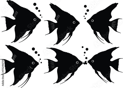 Angelfish silhouette set, tropical fish vector, marine animal illustration, underwater sea creature artwork, ocean wildlife design, aquatic fish graphic collection
