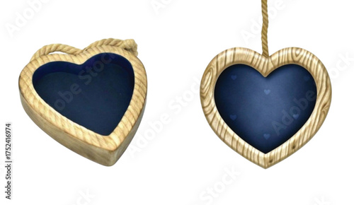 Heart-shaped wooden frames with blue interior for decoration  