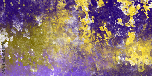 Textured Grunge Background with Peeling Paint Effect in Purple Yellow and White Tones for Distressed Design Elements and Urban Art