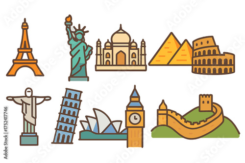 Landmark, architecture outline icon set. Famous monuments, global travel icons collection