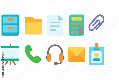 Office icon set: flat design essentials for productivity and work environments