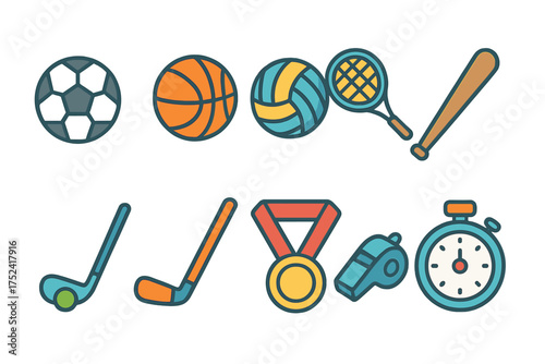 Sports and fitness outline icon set. exercise, equipment, games outline collection