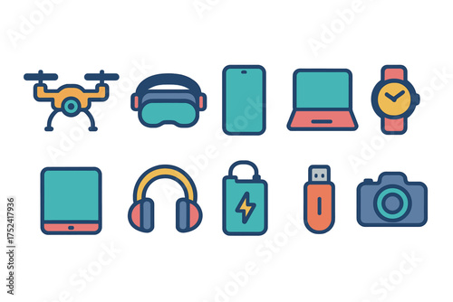 Gadgets and technology outline icon set for digital devices and accessories
