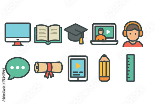 Education, e-learning flat icon set. school, learning icons collection flat style