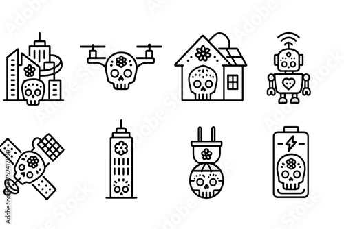 Day of the dead linear icon set. dia de los muertos outline symbols collection