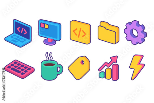 Digital productivity icon set. office, technology, efficiency icons in 3d style.