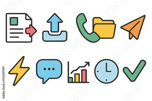 Business, communication flat icon set. office, marketing, communication icons collection