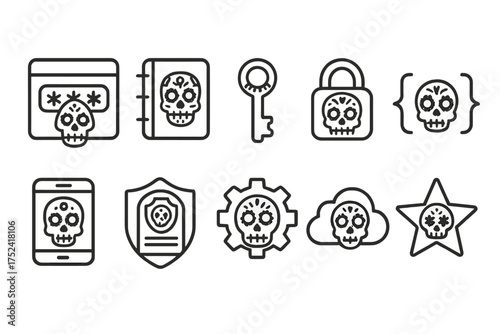 Cybersecurity, privacy outline icon set. digital security, protection outline icons collection