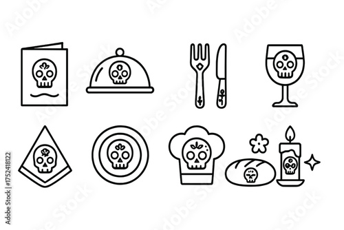 Day of the dead outline icon set. dia de los muertos celebration outline collection