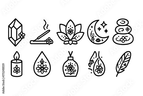 Spa and relaxation icons set: outline symbols for wellness and zen concepts
