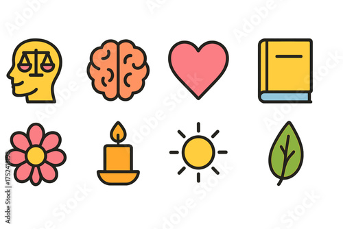 Mindfulness, wellness flat icon set. meditation, relaxation, self-care icons collection