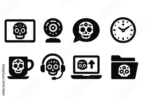 Day of the dead silhouette icon set. festival, cultural symbols silhouette collection