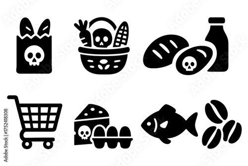 Food alert solid icon set. grocery, warning symbols collection in solid style