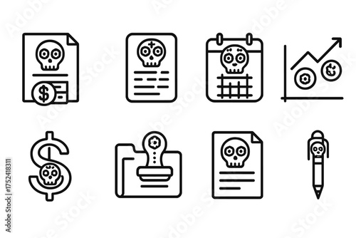 Halloween finance icon set. spooky budget icons outline style collection