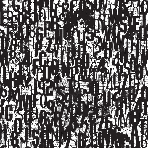 Abstract seamless pattern consisting of font. Vector background with capital English Latin letters and handwritten text. Wallpaper, wrapping paper, t-shirt design, fabric, textile. No ai