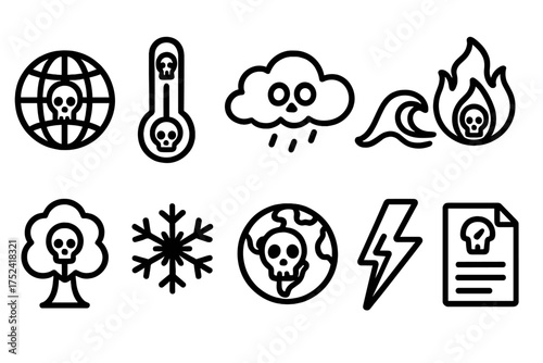 Climate change linear icon set. environment, global warming, natural disaster icons