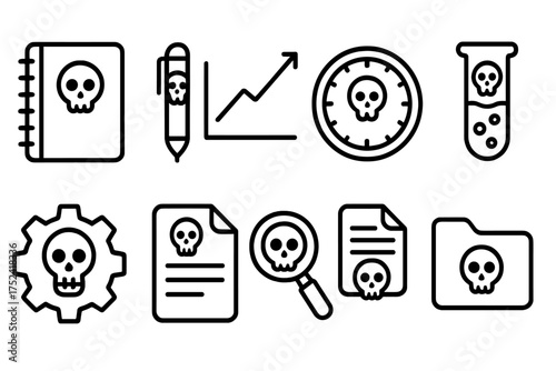 Toxic hazard linear icon set. danger, warning, chemical symbols line collection