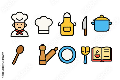 Cooking, kitchen flat icon set. chef, culinary equipment icons flat collection