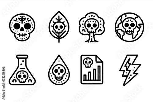 Day of the dead outline icon set. dia de los muertos, skull, mexican culture icons.
