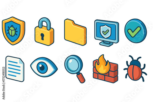 Cyber security, data protection flat icon set. antivirus, firewall, encryption icons