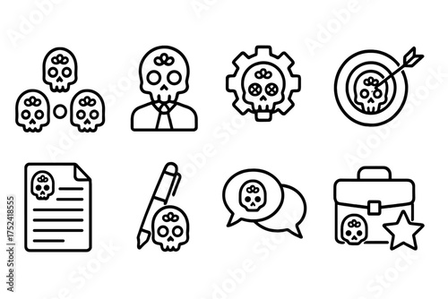 Zombie business line icon set. corporate, undead, strategy, planning outline icons