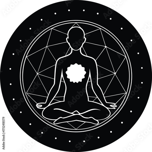 Meditating Figure Within Sacred Geometry and Celestial Design