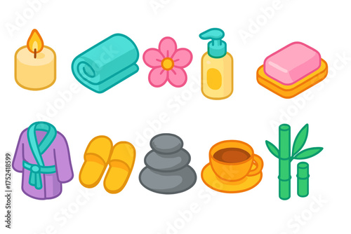 Spa and wellness icon set. relaxation, tranquility symbols in flat style
