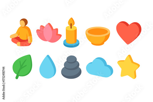 Meditation and wellness flat icon set. yoga, spa, relaxation symbols in flat style