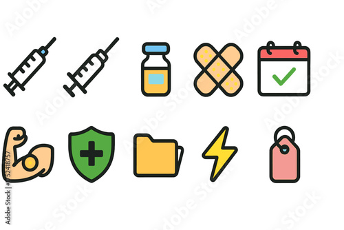 Healthcare and medical flat icon set. clinic, pharmacy, health symbols collection.