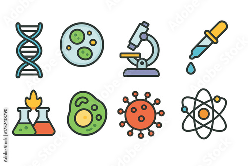 Science and education filled icon set. lab equipment and biology tools collection