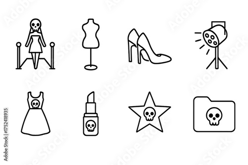 Fashion and glamour outline icon set. style, runway, makeup linear icons collection.
