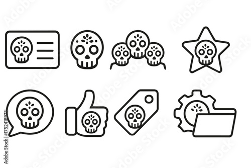 Day of the dead outline icon set. dia de los muertos symbols minimal collection