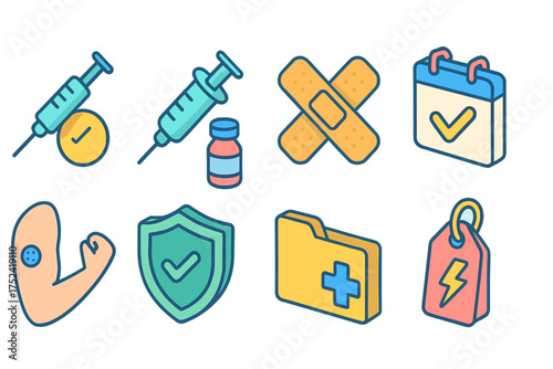 Healthcare, medical flat icon set. vaccination, health care icons flat collection