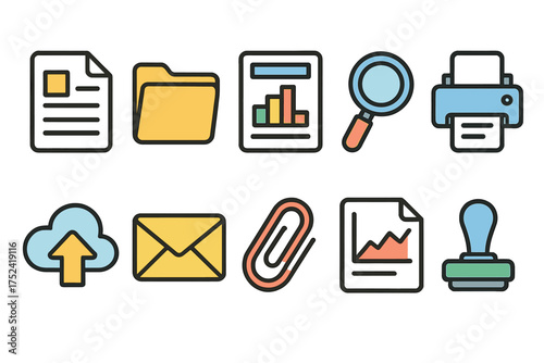 Office, business linear icon set. essential productivity tools in line style.