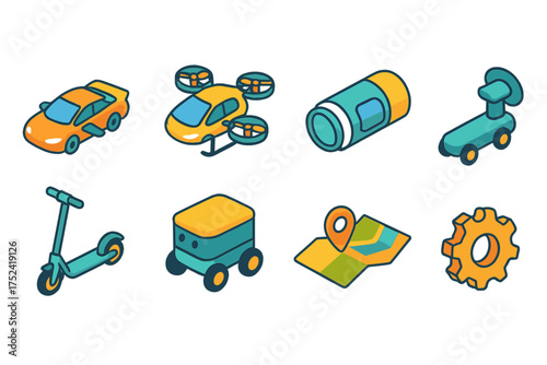Transportation and technology icon set. futuristic, outline icons collection