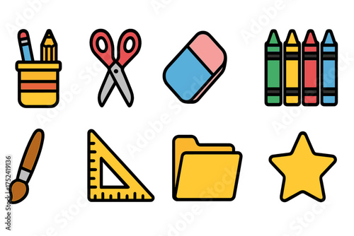 Education icon set. school, learning, stationery tools outline collection