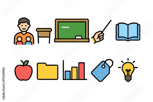 Education and learning flat icon set. school, teaching, study icons flat collection.