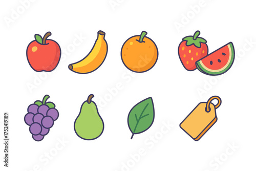 Fruit and nature icon set. colorful, linear icons for apps, websites, and products