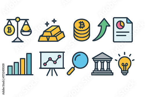 Finance and investment outline icon set. banking, money, economy outline collection.