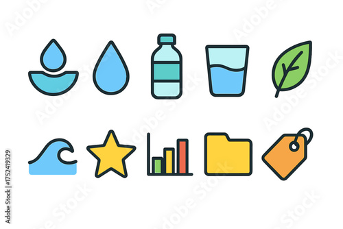 Eco-friendly, water conservation outline icon set. sustainable, nature icons collection