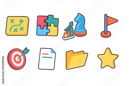 Business and strategy icon set. creative, flat icons for planning and management