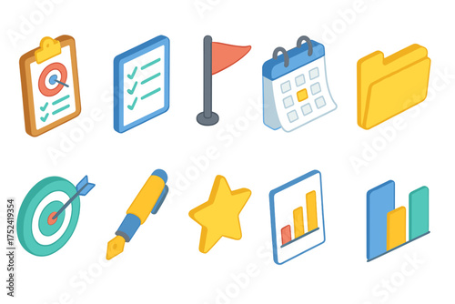 Task and project management icon set in 3d style for productivity and organization