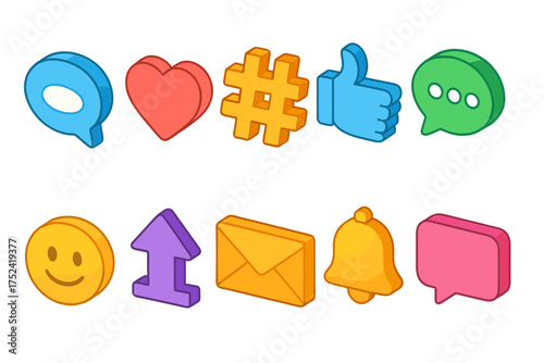 Social media, communication 3d icon set. chat, network, media icons collection