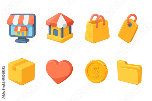E-commerce, shopping 3d icon set. online store, retail icons in 3d style